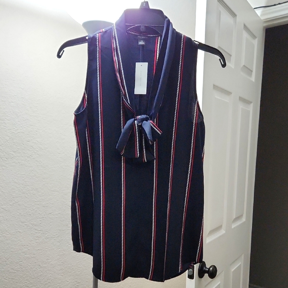 Ann Taylor Navy Striped Sleeveless Top Womens XXS  - NWT